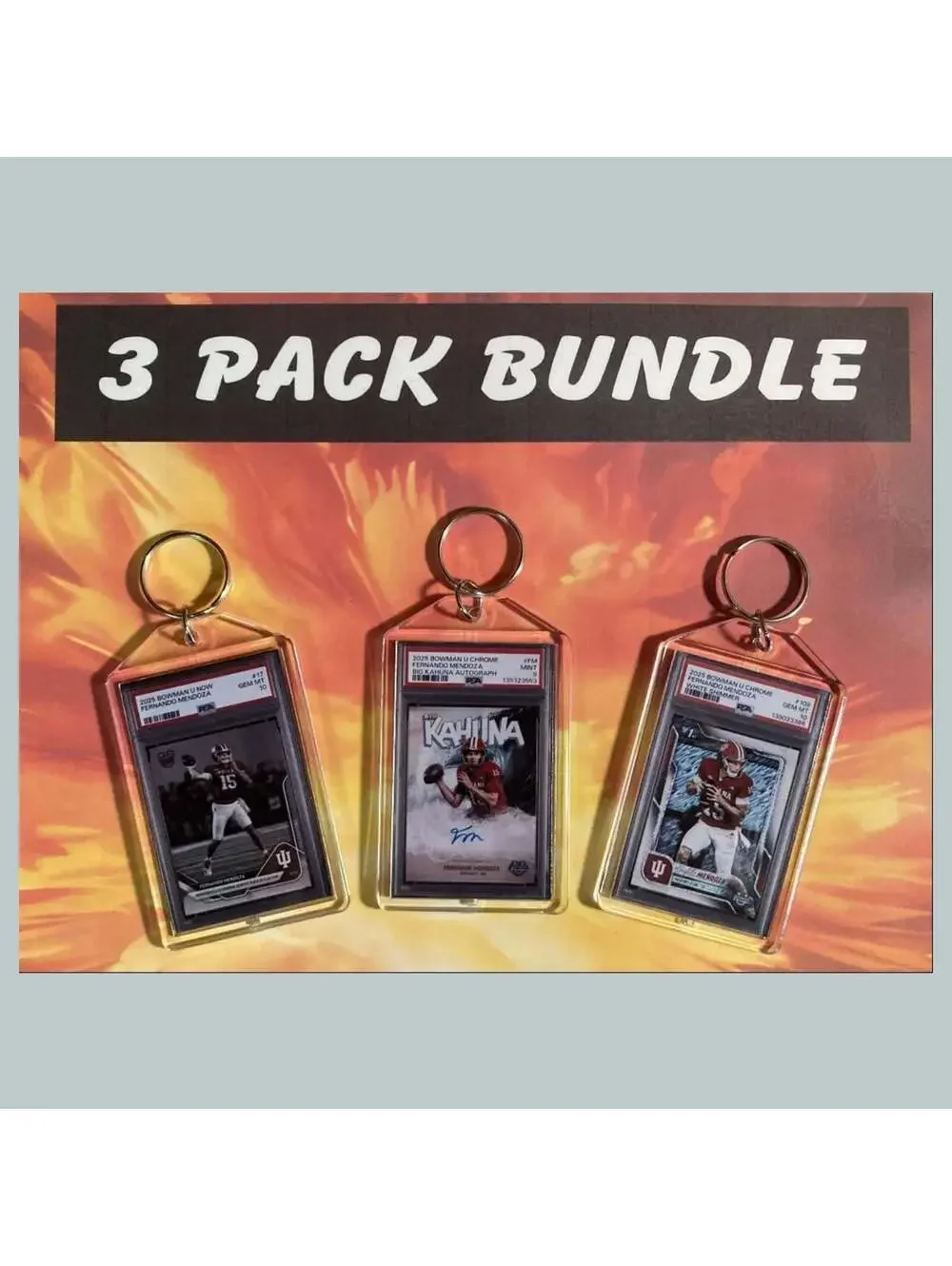3736 Fernando Mendoza Custom Hand Made Novelty Keychains 3 Pack Bundle